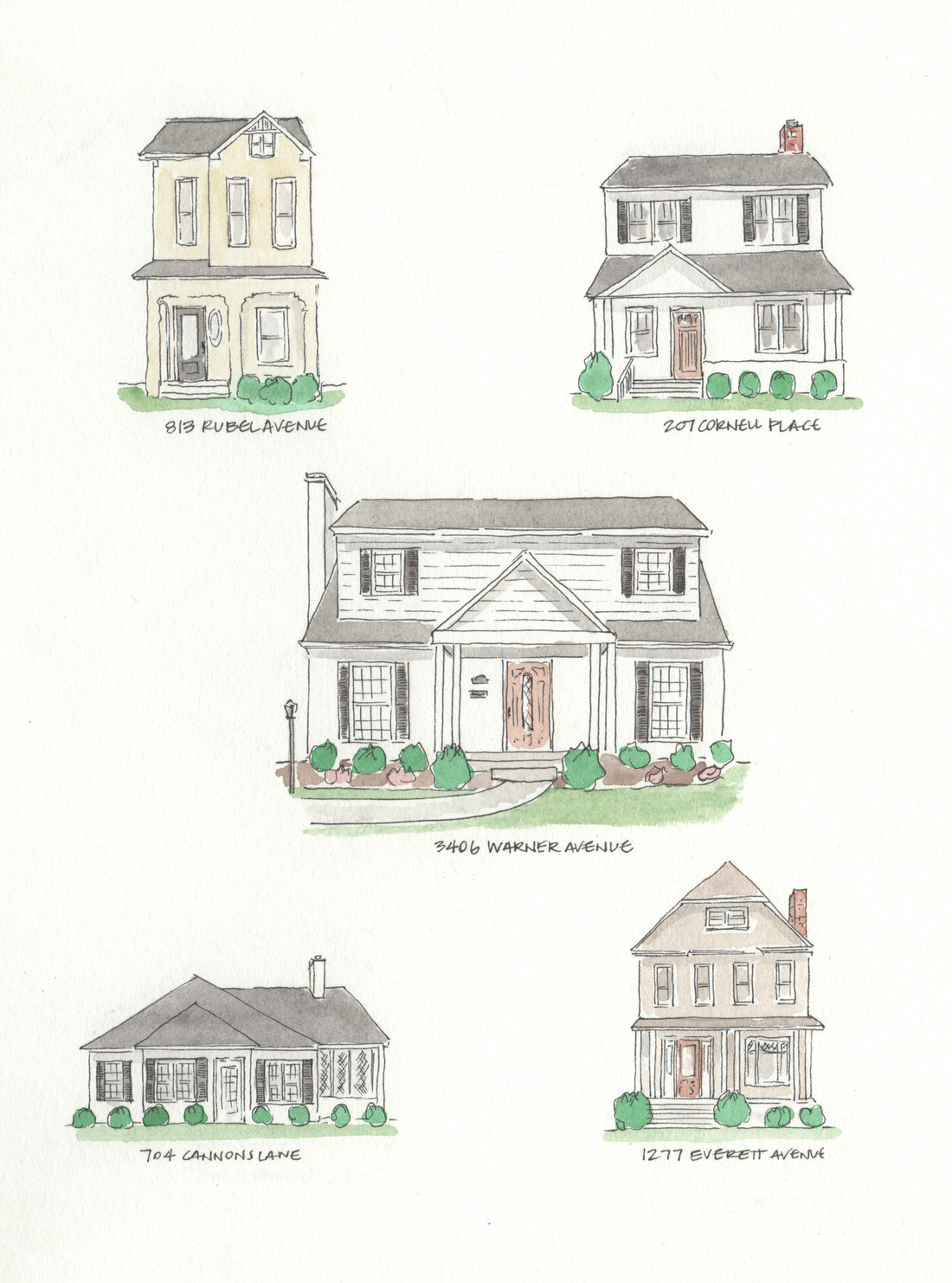 A House Story: Multiple Watercolor House Portraits