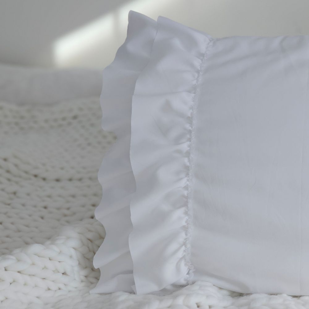 Cloud White Double Ruffle Pillowcase Set