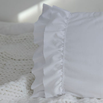 Cloud White Double Ruffle Pillowcase Set