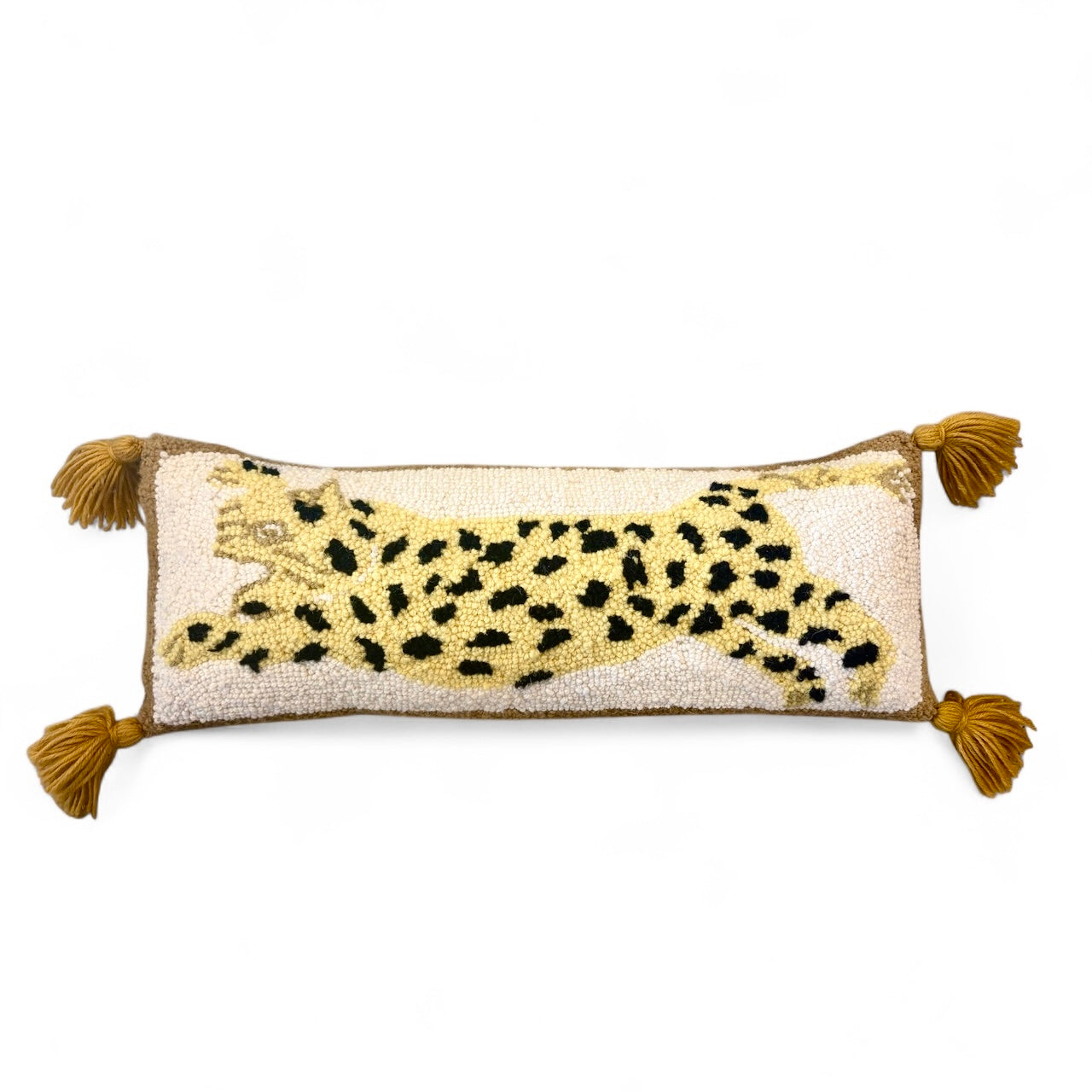 Cheetah Hooked Pillow with Orange Tassels