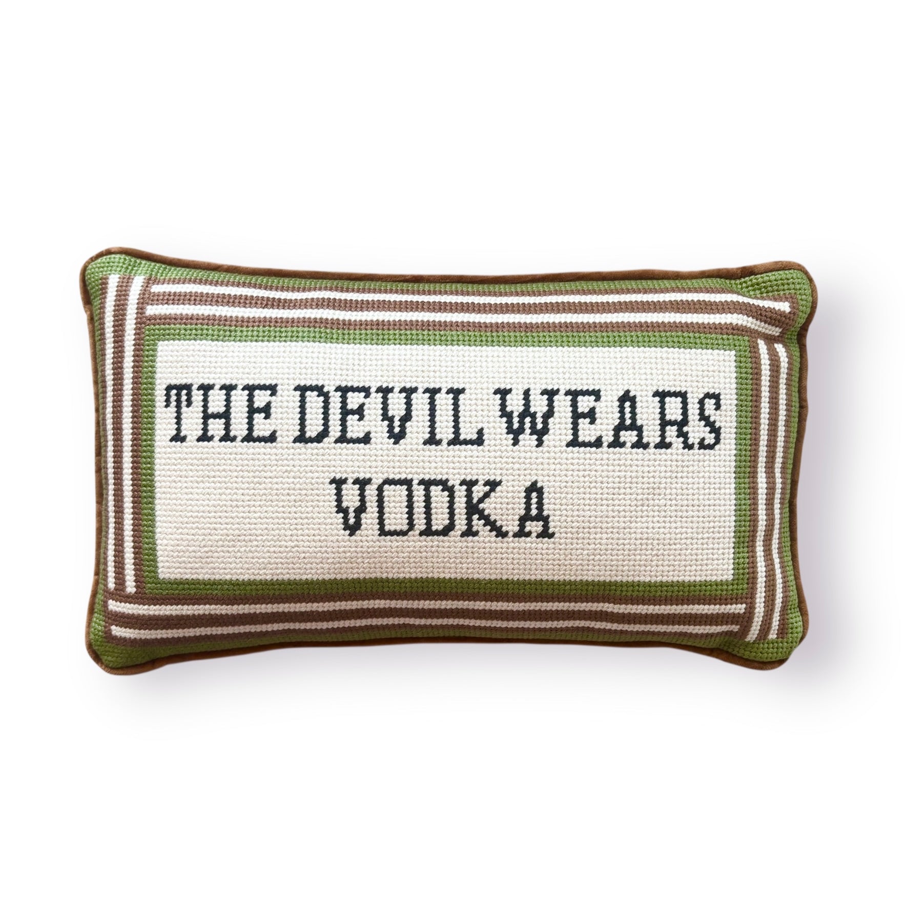 The Devil Wears Vodka Needle Point Pillow