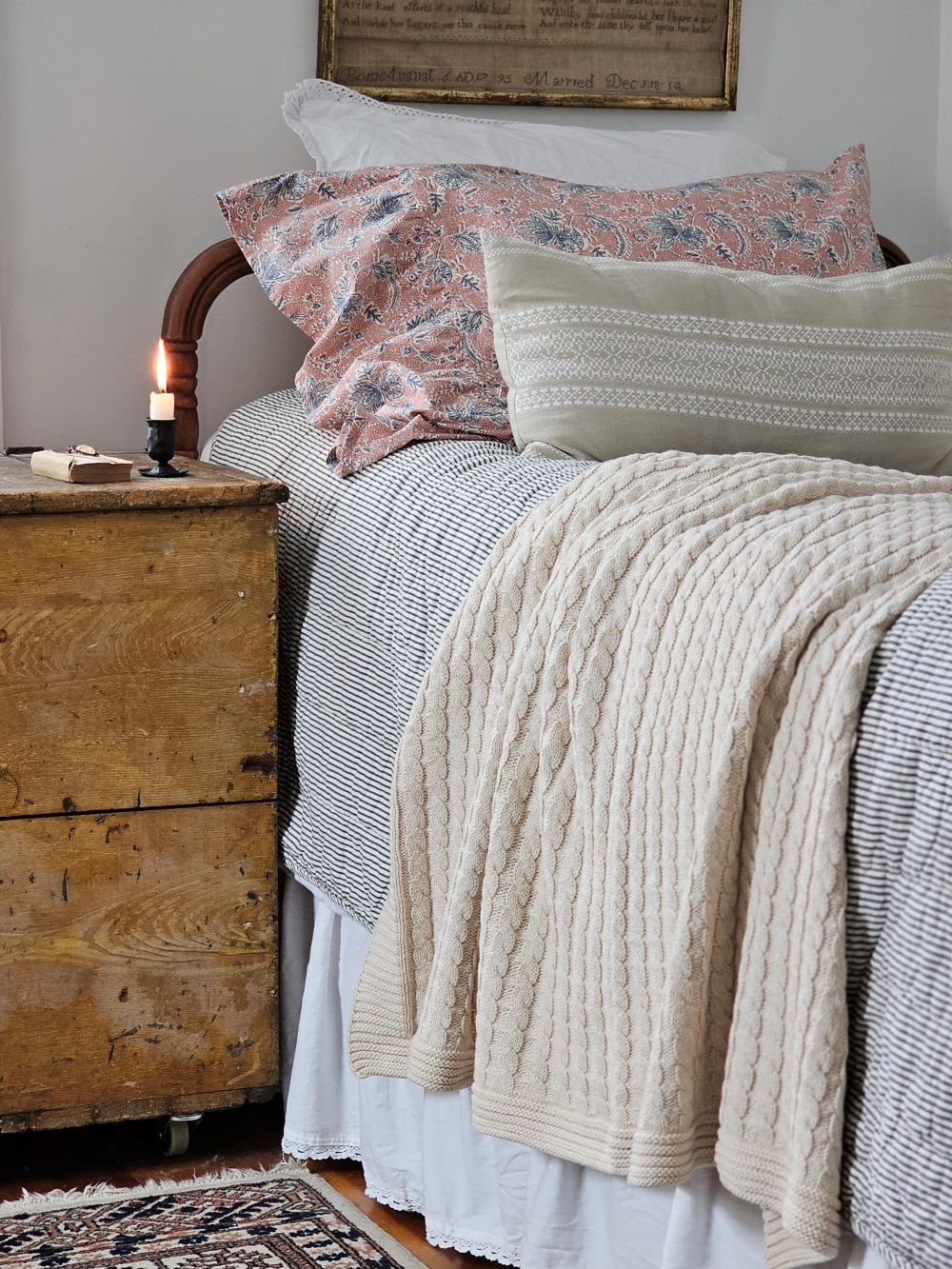 Dusty Rose Blue Floral Pillowcase Set