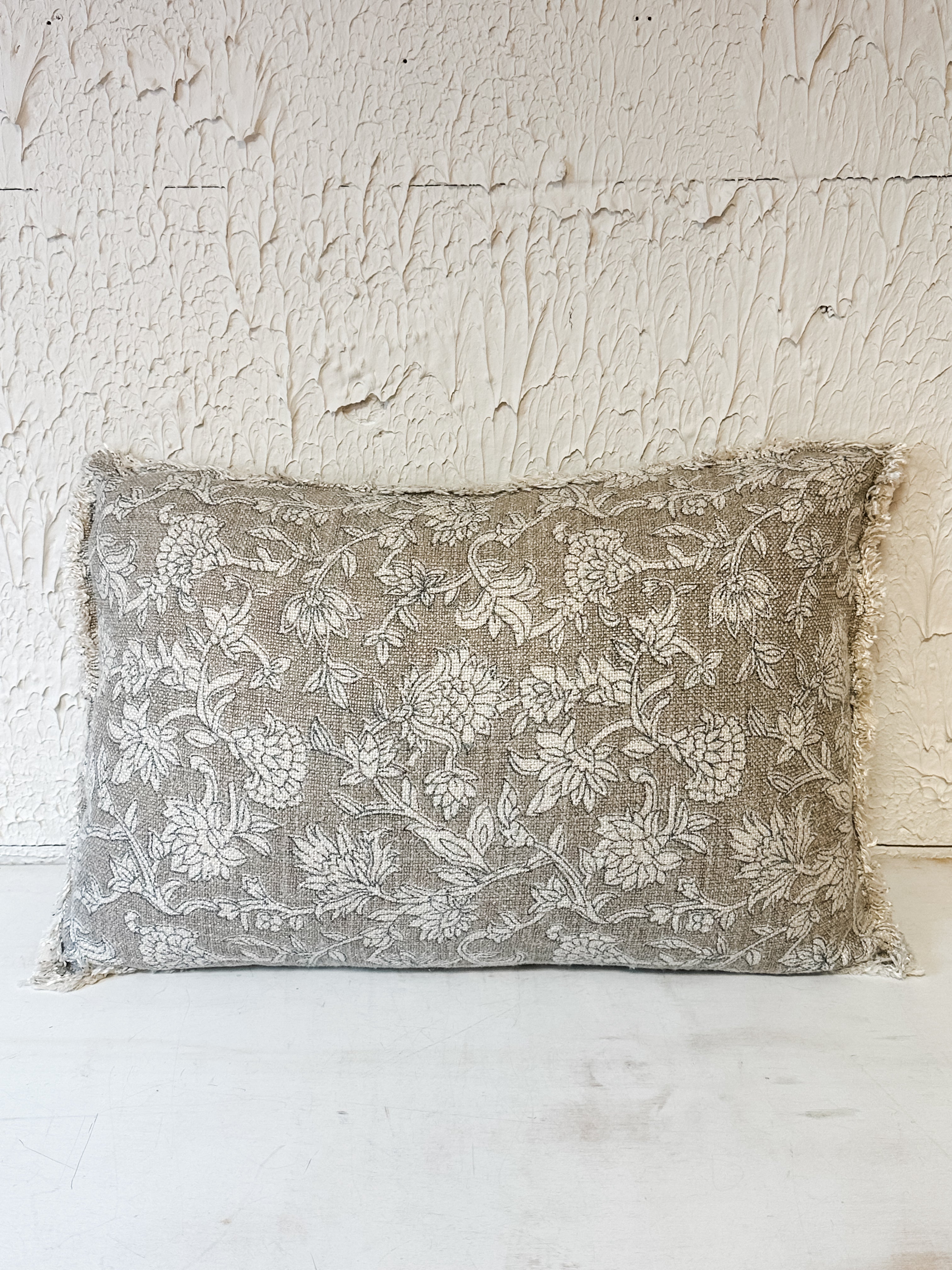 Beige Floral Lumbar Pillow