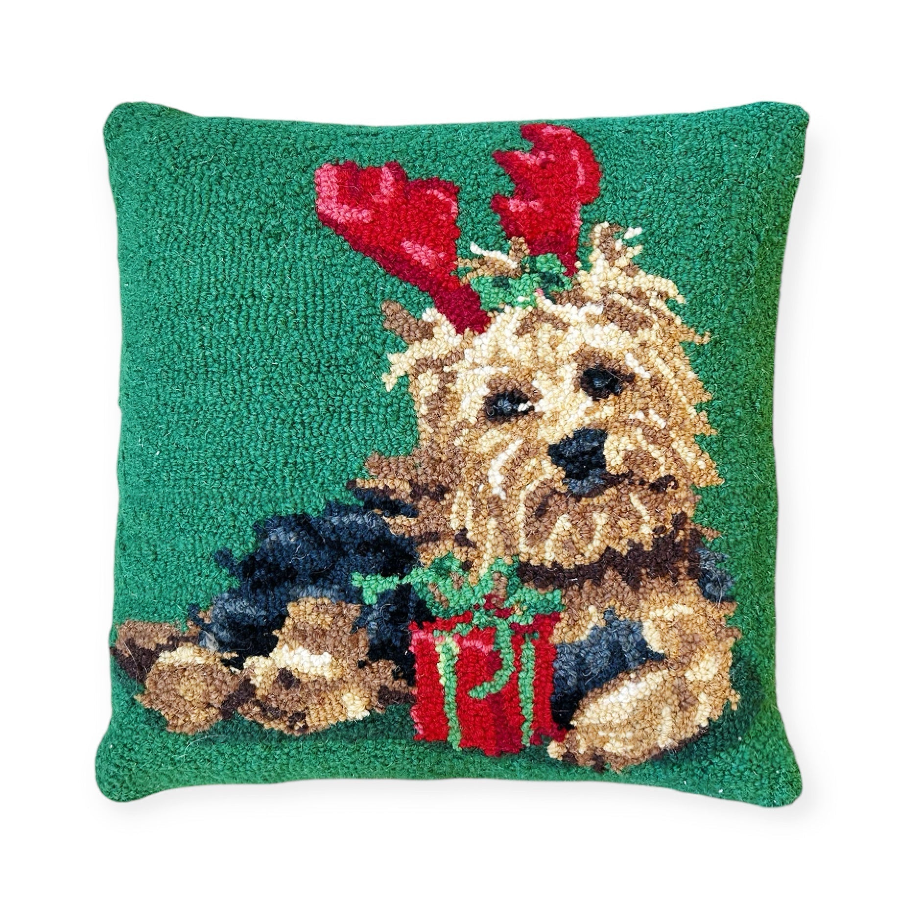 Christmas Yorkie Hooked Pillows