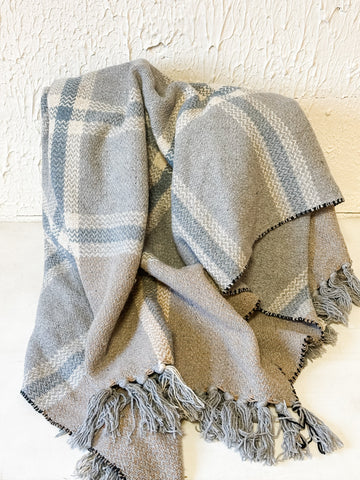 Cotton Blend Blue Plaid Throw
