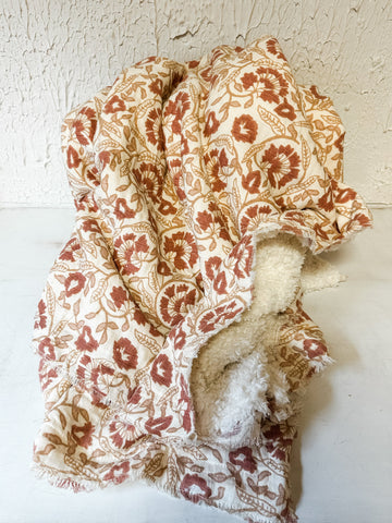 Cotton Printed Throw With Sherpa Back