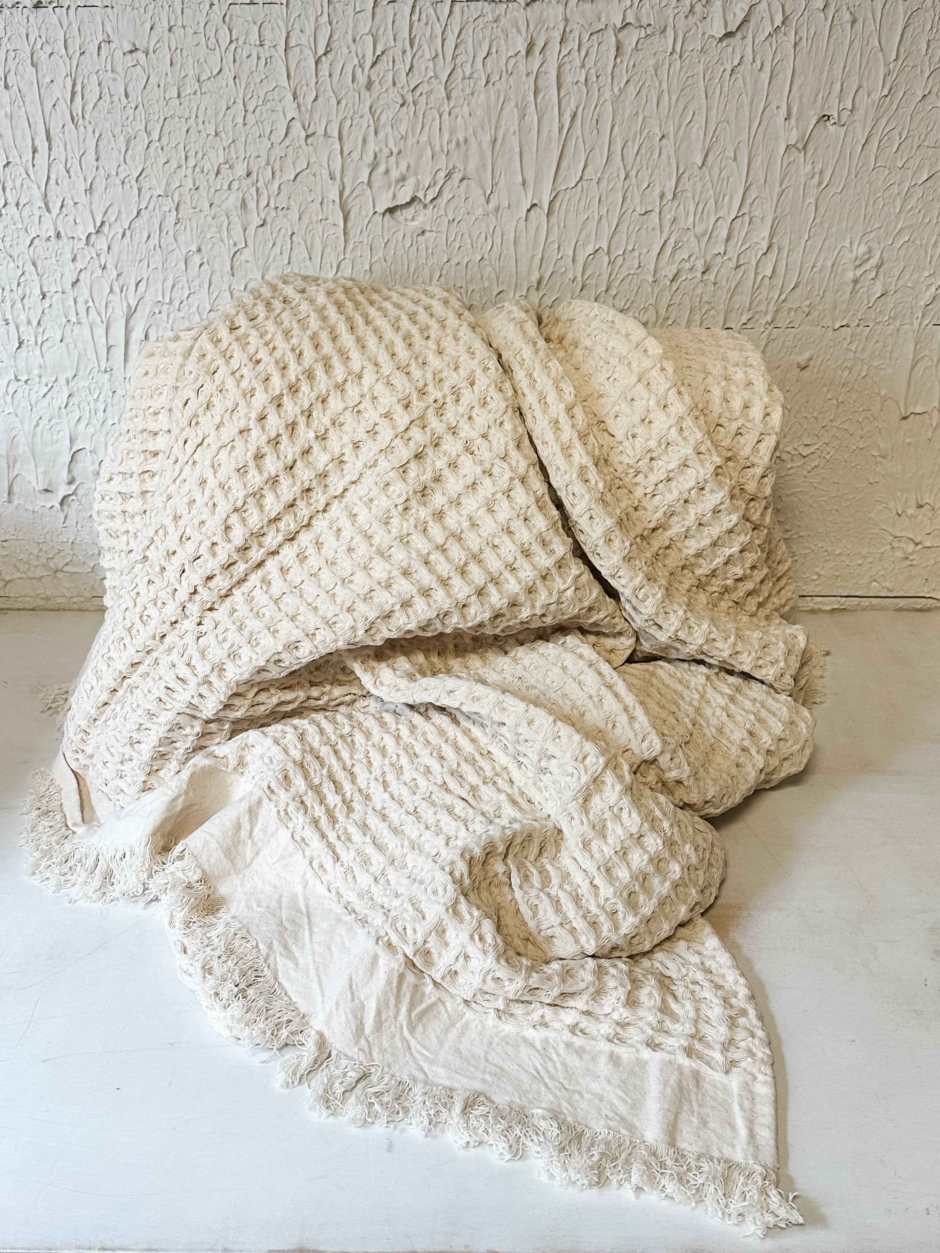 Cotton Waffle Weave Throw w/ Fringe