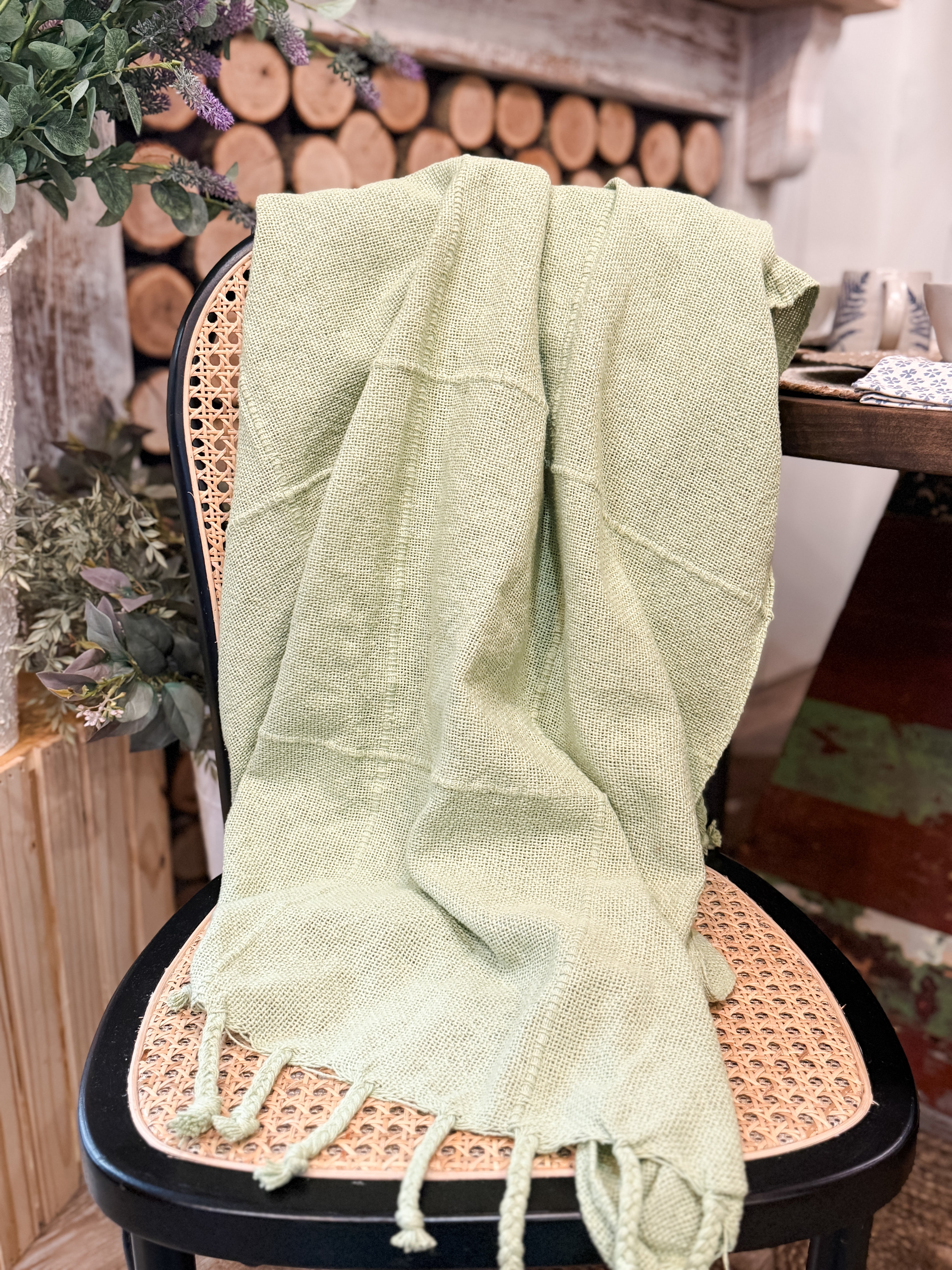 Celery Green Throw With Tassels