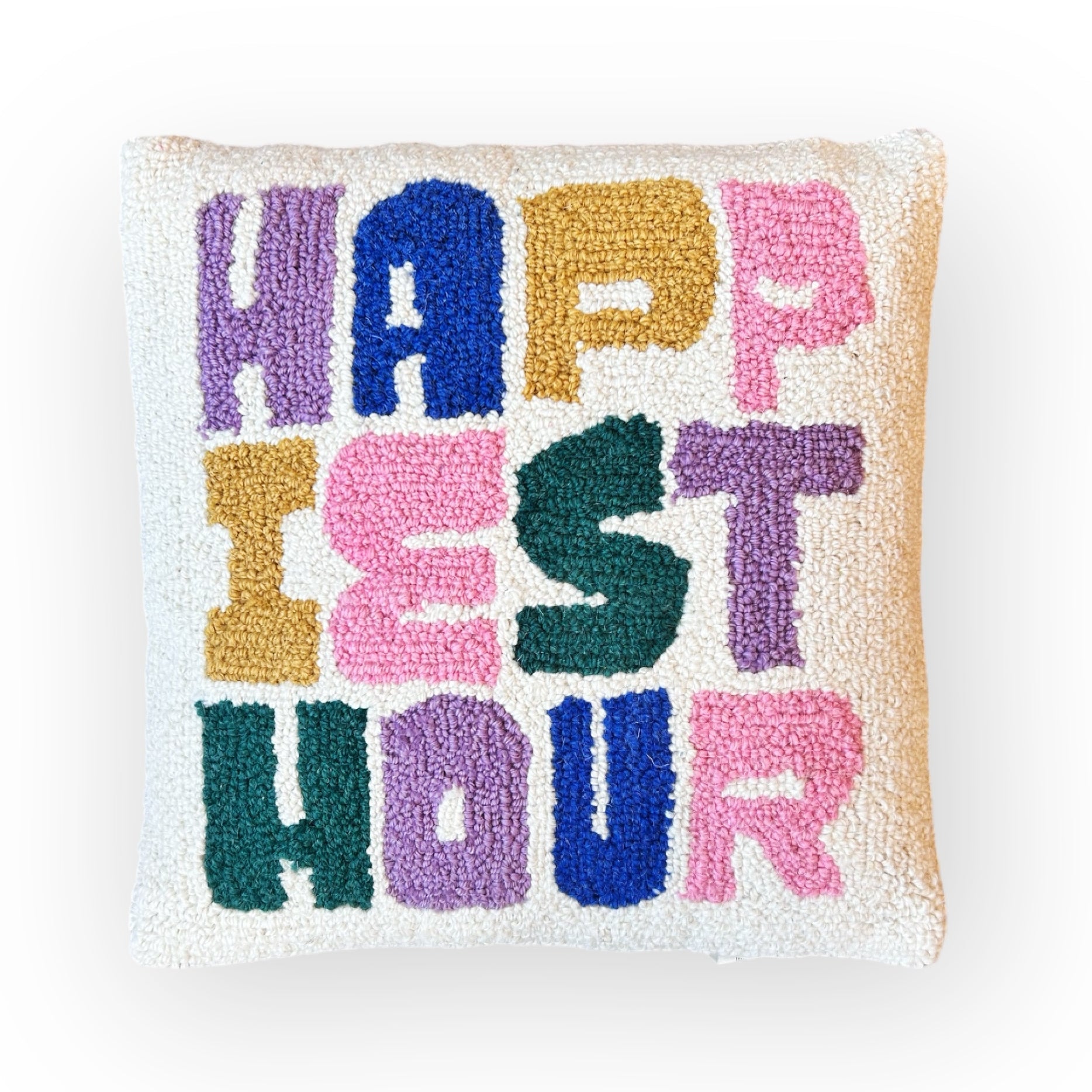 Happiest Hour Hooked Pillow
