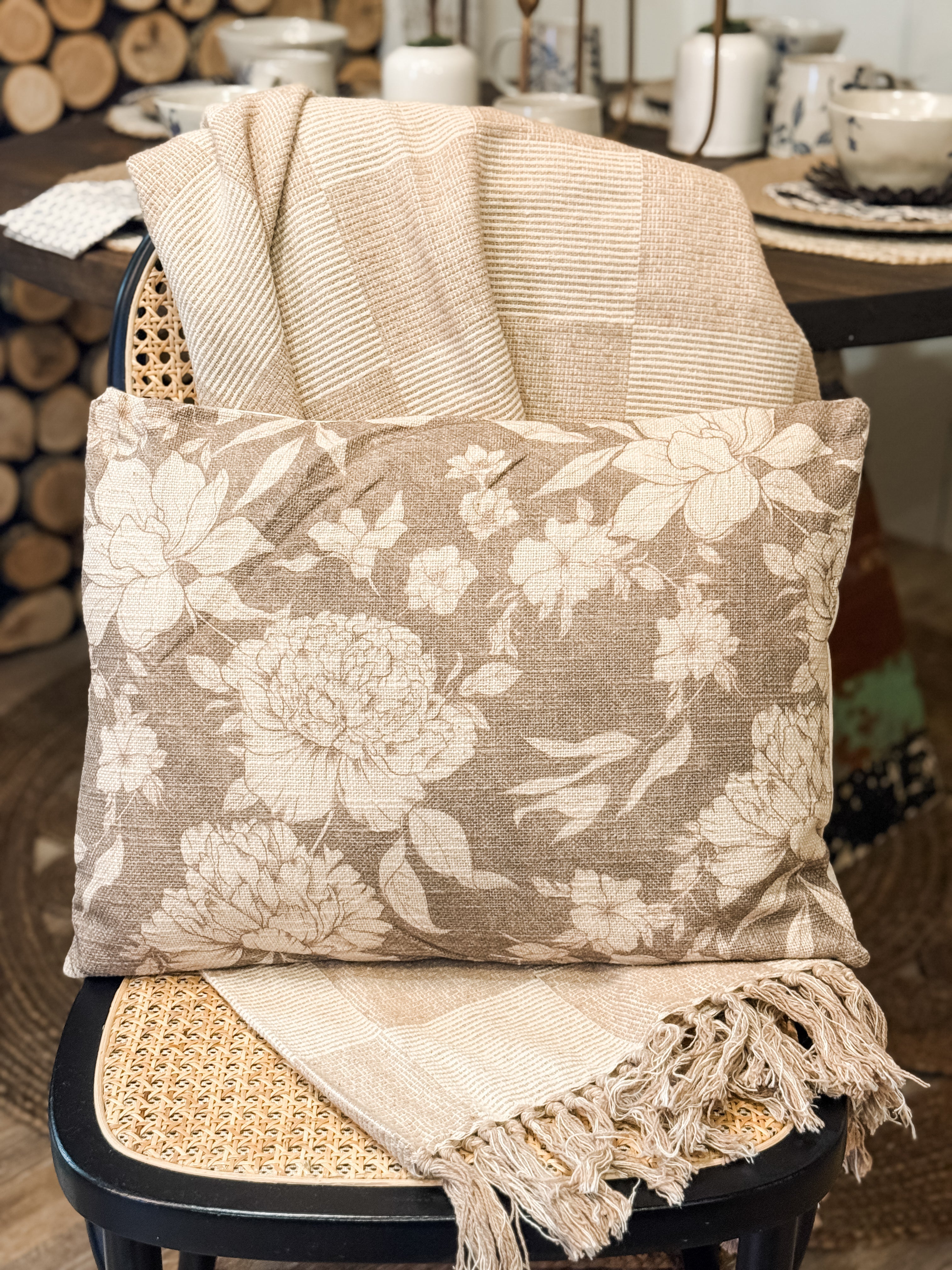 Sepia Floral Lumbar Pillow