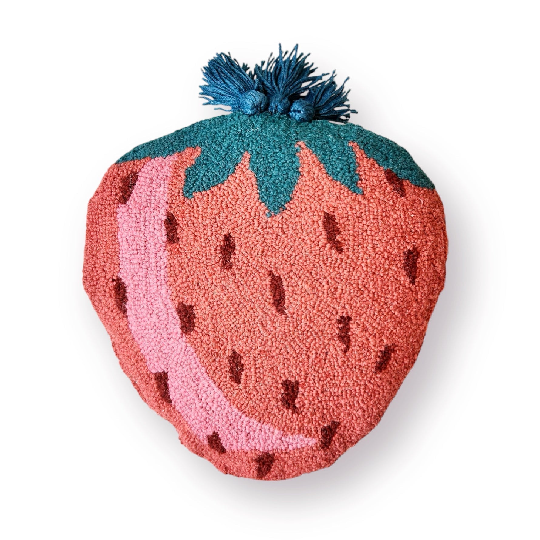 Strawberry Tassel Hooked Pillow